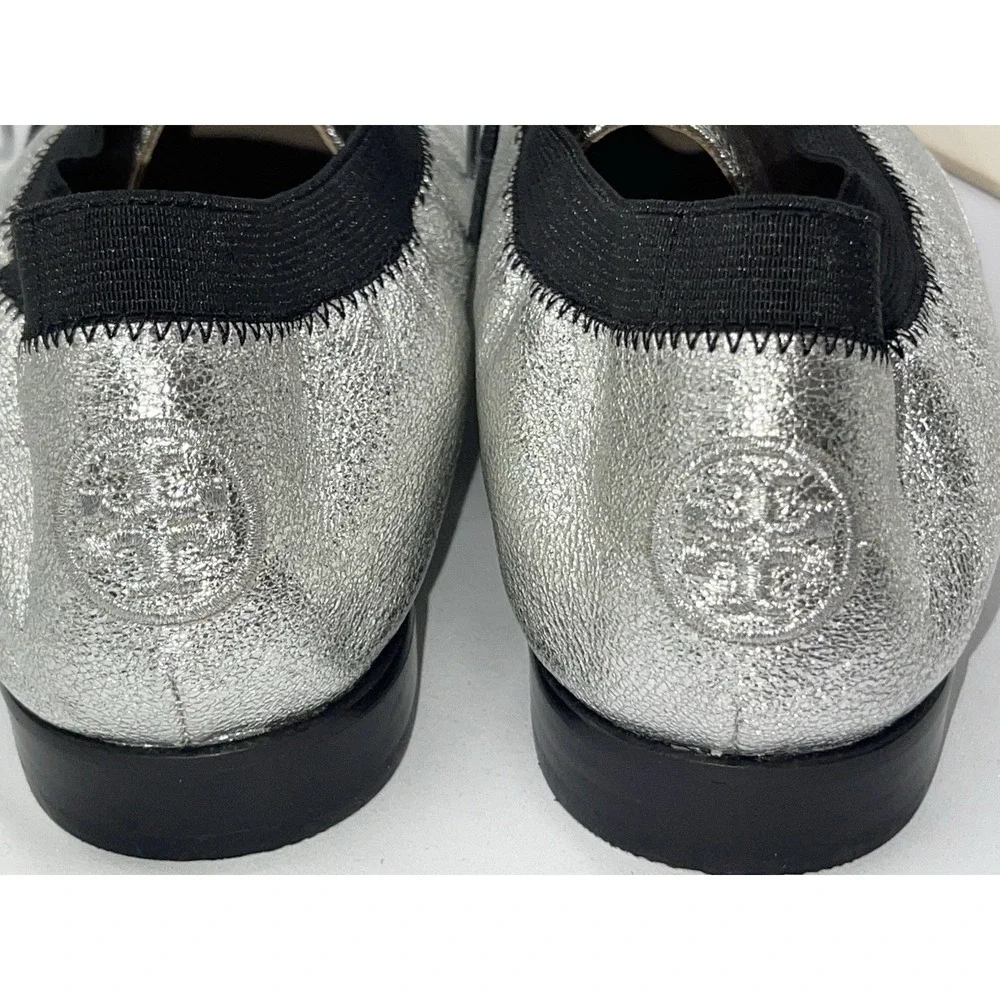 TORY BURCH Bombe Oxfords Lace-Up WOMENS SZ 8.5 Metallic Silver Black